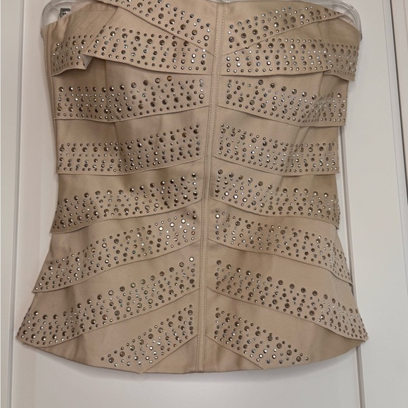 Studded Strapless Corset Top in Tan - Picture 1 of 4